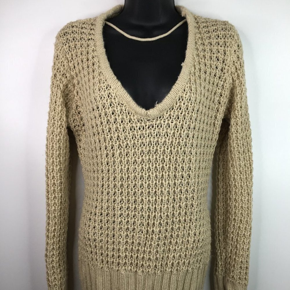 Tan soft deep V sweater Long Sleeve
